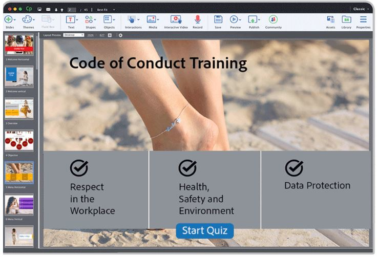 screenshot of Adobe Captivate